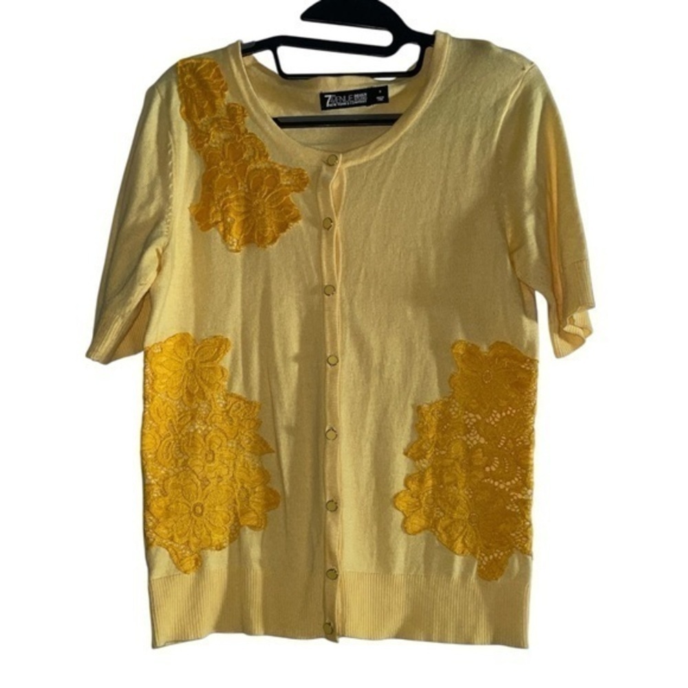 7th Avenue New York & CO. Women's Yellow Cardigan Short Sleeve Bottom-Down